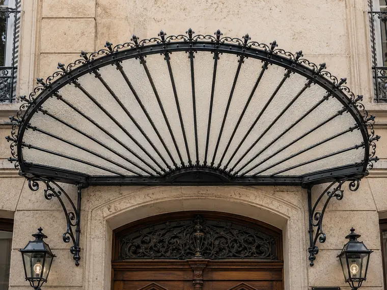 Flat canopy on brackets in wrought iron